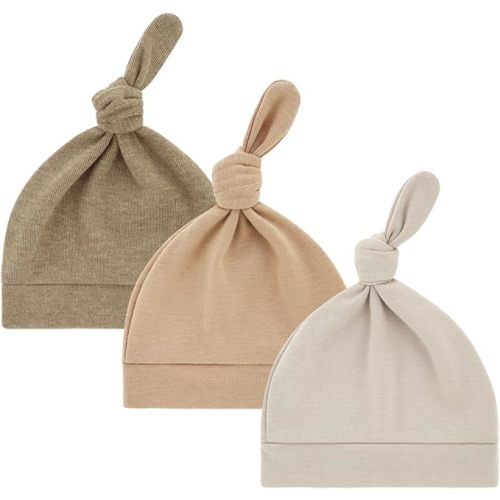 Cotton Baby Newborn Hats Set, 3 Pack, 0-6 Months