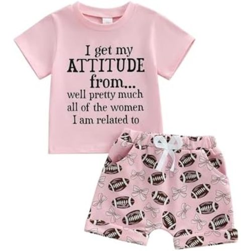 WZTYYDS Toddler Girl Summer Clothes Baby Football Outfit Letter Print Short Sleeve T-shirt Shirts + Shorts Set