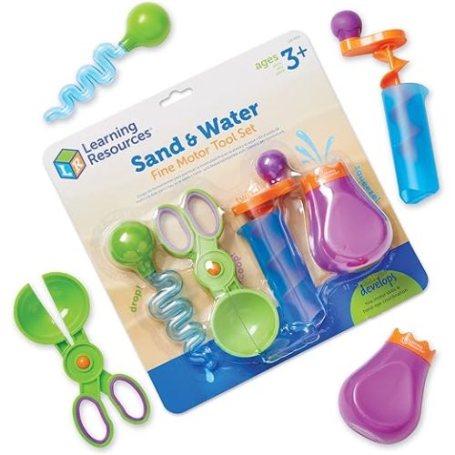 Learning Resources Sand & Water Fine Motor Set - Toddler Learning Toys, Educational Toys for Toddlers, Fine Motor Tool Set, Sensory Toy, Sand Table Toys, Ages 3+, 4 Pieces