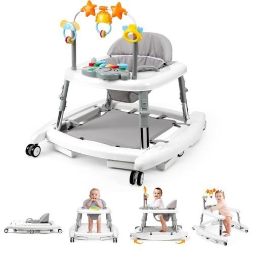 Kmaier 5-in-1 Music and Lights Baby Walker Foldable with 5 Adjustable Heights,White