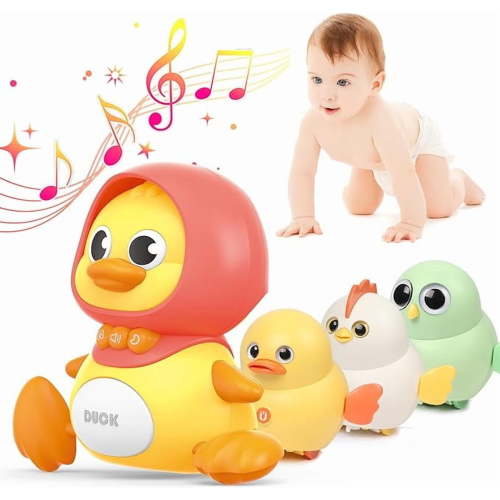 Baby Music Toy Duck Baby Belly Time Toy 3-6 0-6 6-12 Months Newborn Development Crawling Toy Glowing Walking Singing Toy 1-2 3-4 Years Old Boys and Girls Gifts (Yellow)