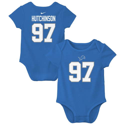 Newborn & Infant Nike Aidan Hutchinson Blue Detroit Lions Player Name & Number Bodysuit