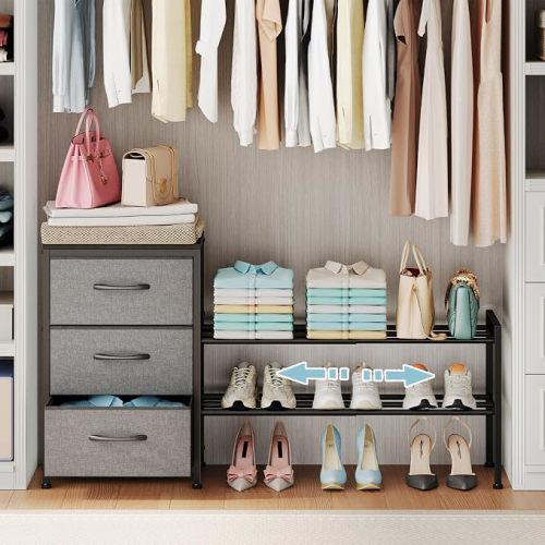 Cidaziya Expandable Closet Organizers and Storage, White Fabric Storage Dresser, 3 Drawer Dresser, Clothes Shelves for Kids, Purse Organizer Small Shoe Rack for Closet Bedroom(31.29~43.42 in)