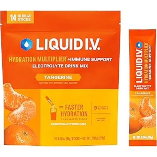 Liquid I.V.® Hydration Multiplier® +Immune Support - Tangerine - Hydration Powder Packets | Electrolyte Powder Drink Mix | Convenient Single-Serving Sticks | Non-GMO | 14 Servings (Pack of 1)