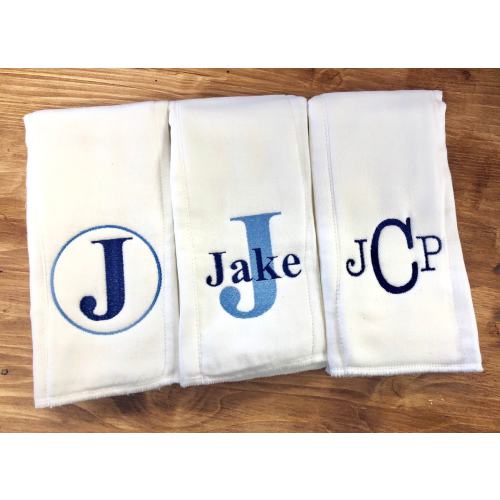 Monogrammed burp cloth set Set of 3 Monogrammed burp cloths PICK your own Thread colors personalized burp cloths boy girl unisex