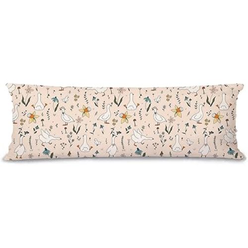 Cute Wildflower Floral Silly Goose 20x54 inches Body Pillow Cover, Farmhouse Animal Goose Duck Decorative Body Throw Pillow Cover for Nursery Kids Room Playroom Decor,Silly Goose Gifts