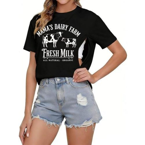 Eatbook Breastfeeding Shirts for Women Zip Nursing Tops Comfort Maternity Mama Cute Graphic Casual Tees