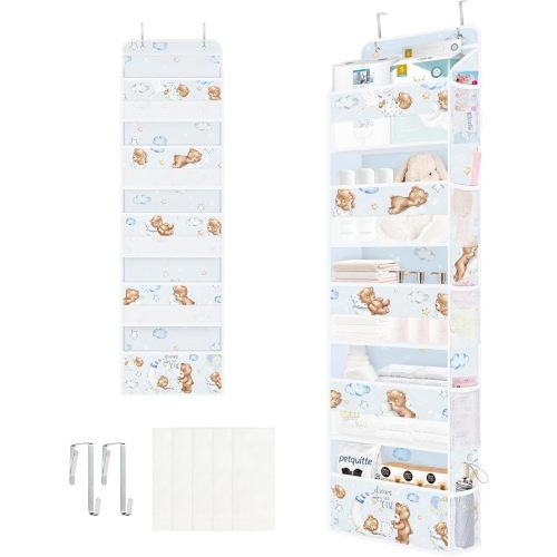 Clastyle Slepping Bear Over The Door Organizer Star Nursery Hanging Storage Organizer for Kids Clothes Diaper Toy Closet Door Hanging Shelf Storage for Bedroom Bathroom Pantry, Blue Balloon