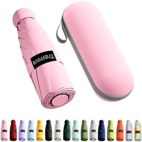 Travel Mini Compact Folding Umbrella with Case - UV Sun & Rain Protection, Lightweight Portable Pocket Umbrella for Women Men Kids, Fits Purse Backpack