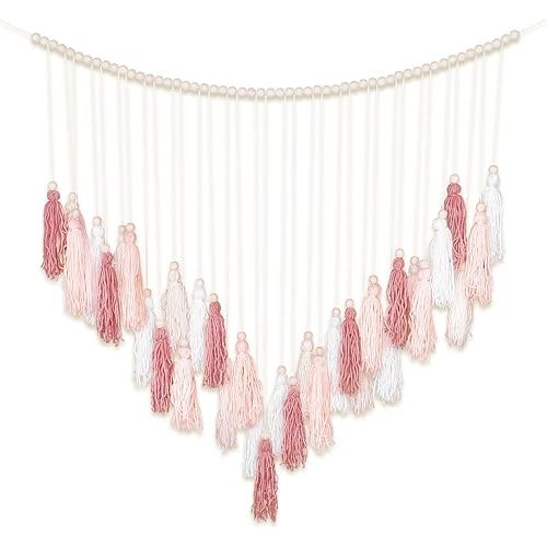 Large Macrame Wall Haning Boho Home Decor, Blush Pink Tassel Wall Decor Bohemian, Bedroom Living Room Girls Room Nursery Dorm Room Decoration