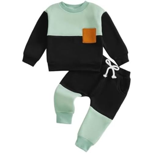 PUHHAPIEY Toddler Baby Boy Clothes Fall Winter Fleece Outfits Color Block Sweatshirt & Jogger Pants Set 6 12 18 Months 2T 3T