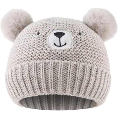 JANGANNSA Cute Bear Baby Beanie Pompom Baby Boys Hat Infant Toddler Winter Knitted Beanies for Girls