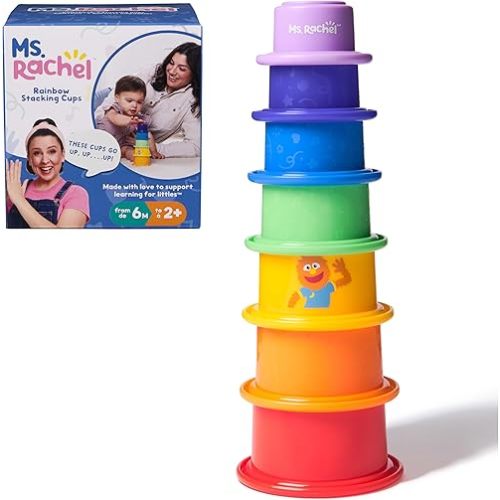 Ms. Rachel Official Rainbow Stacking Cups 7-Pack, Educational Toys & Toddler Toys for Girls & Boys Ages 6 Months to 2+ Years