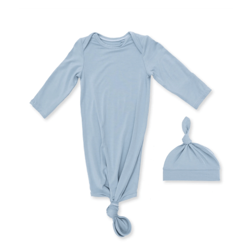 Knotted Gown and Knotted Hat Set in Solid Stone Blue