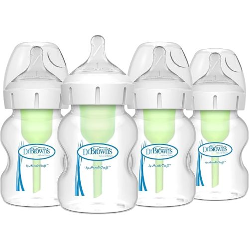 Dr. Brown’s Natural Flow® Anti-Colic Options+™ Wide-Neck Baby Bottles 5 oz/150 mL, with Level 1 Slow Flow Nipple, 4 Pack, 0m+
