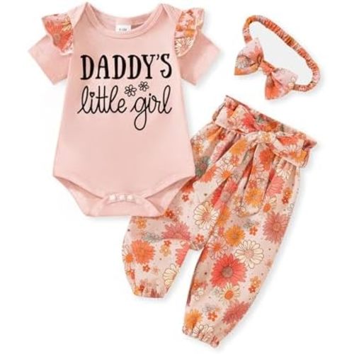 AMAWMW Baby Girl Clothes Set Daddys Little Girl Ruffle Romper Top Camouflage Pants Newborn Infant Baby Girl Outfit