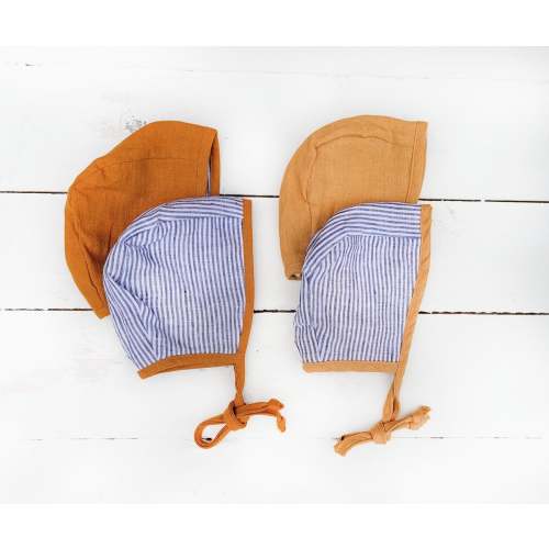 Reversible Rustic Striped Bonnet – Olive and Cradle
