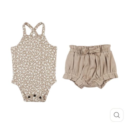 Oatmeal Ditsy Floral | Organic Criss-Cross Bodysuit and Ruffle Bloomer – L'ovedbaby