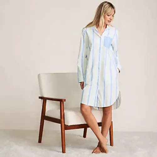 Women's Cotton Poplin Long Sleeve Sleepshirt Nightgown | Lands' End