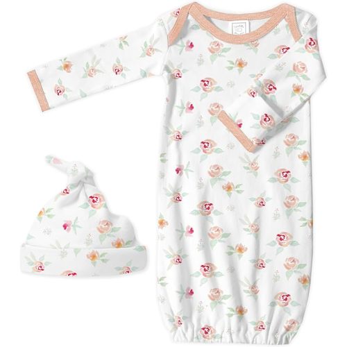 SwaddleDesigns Softest Cotton Baby Pajama Gown with Foldover Mitten Cuffs for Infant Boy and Girl, Newborn, 0-3 Months