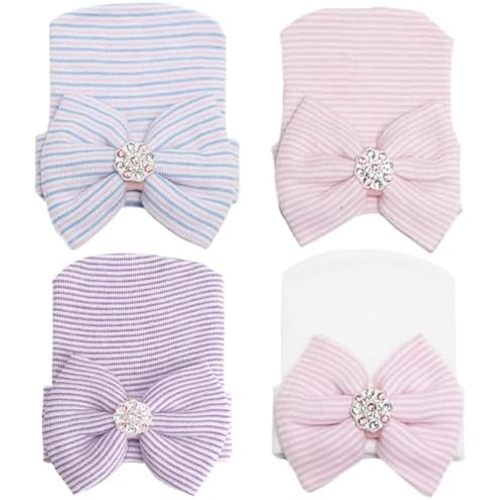 Newborn Baby Girl Hats with Bow No Scratch Cotton Toddler Infant Hat Beanie Caps Soft Newborn Hospital Hat 0-3 Months