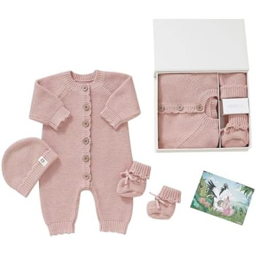 Organic Cotton Baby Sweater Knit Romper Hat Booties 3 Piece Newborn Infant Set LongSleeve Cute Outfit Boy Girls Clothe