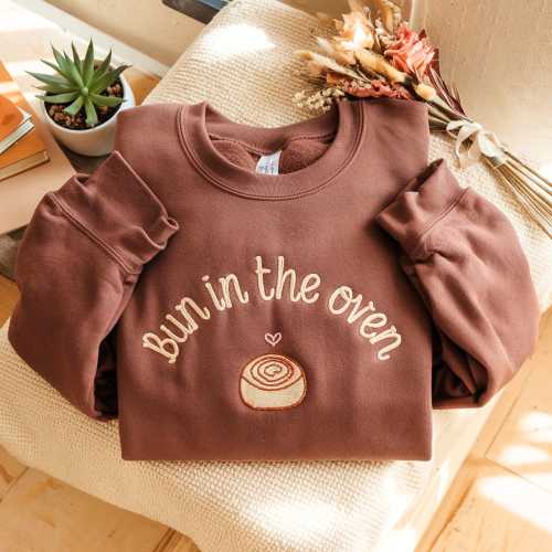 Bun In The Oven Embroidered Sweatshirt, Pregnancy Reveal Shirt
