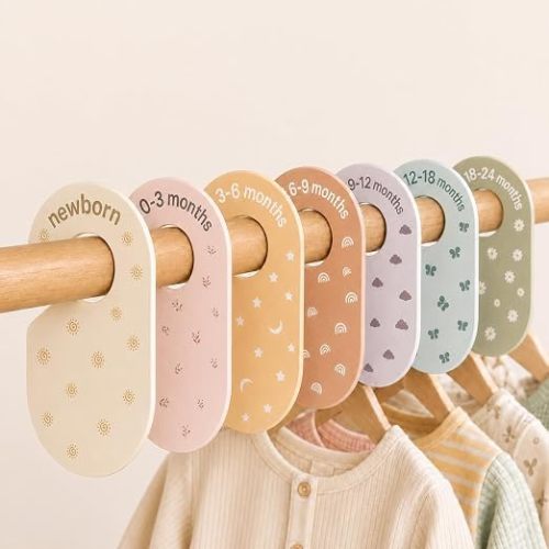 7 Pcs Baby Closet Size Dividers for Nursery Clothes Organizer, Boho | Neutral Style For Boys Girls, Double Sided Design, from Newborn to 24 Months, Nursery Room Decor, Gift for Mom