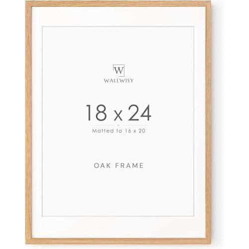 Natural Oak 18x24 Poster Frame, Solid Oak 18x24 Poster Frames Matted to 16x20, 24x18 Natural Wooden Frame Horizontal or Vertical Wall Mounting, Set of 1