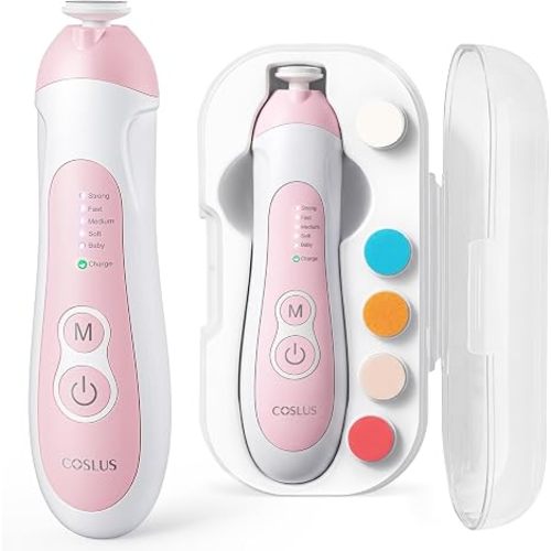 COSLUS C52 Baby Electric Nail File Trimmer, CPC Certified and Quiet Design | Cordless Baby Nail Clipper with 5 Speeds & 6 Grinding Heads for Newborn Infant Toddler, LED Light, Safe Sleep Buffer, Blue