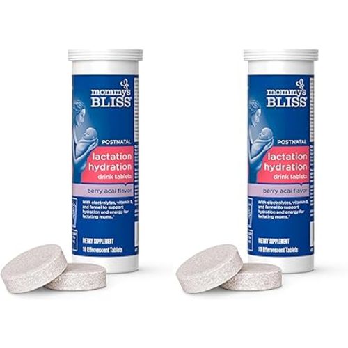 Mommy's Bliss Lactation Hydration Drink Tablets, Berry Acai Flavor, Electrolyes + B Vitamins (10 Tablets),(Pack of 2)