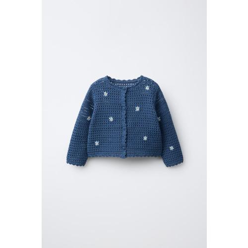 EMBROIDERED FLORAL OPENWORK CARDIGAN - Blue | ZARA United States