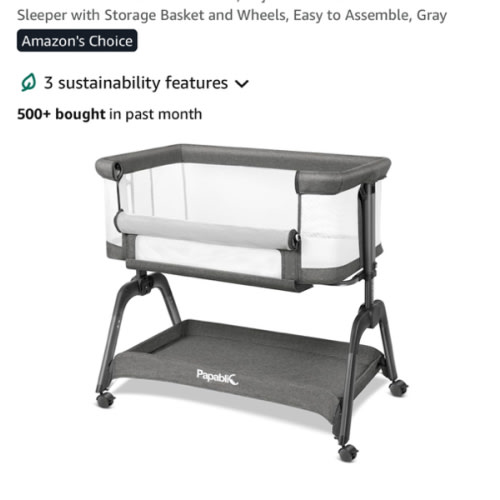 Papablic Baby Bassinet, Bedside Bassinet for Baby with Four-Sided Breathable Mesh & Soft Mattress, Adjustable Bassinet Bedside Sleeper with Storage Basket and Wheels, Easy to Assemble, Gray
