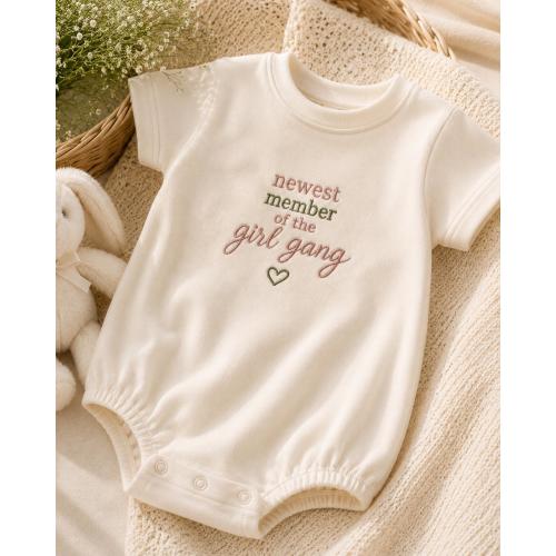 Newest Member Of The Girl Gang Embroidered Romper