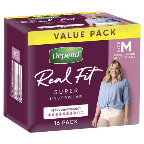 Depend Real Fit Super Incontinence Underwear for Women Medium 16 Pack