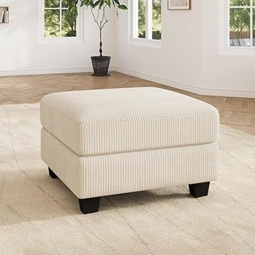 HONBAY Modern Corduroy Ottoman Module Sofa, 28.4 Inch Square Ottoman Bench with Storage, Beige
