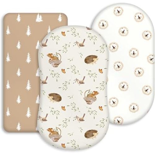 Bassinet Sheets 3 Pack, Breathable Cozy Fitted Mattress Sheet, Elastic Travel Bassinet Fashionable, Standard Cradle Safe Sheets for Baby Boy Girls 32" x 16" Jungle Animal