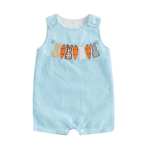 Aopwsrlyi Toddler Baby Boy Easter Outfit Cute Bunny Carrot Embroidery Jumpsuit Sleeveless Overalls Palysuit