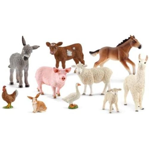 Schleich Farm World - 10Pc Farm Animal Toy Bundle - Kids Ages 3+ | 77585