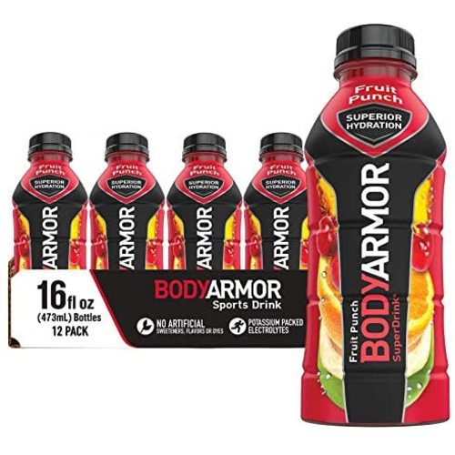 BODYARMOR Sports Drink Sports Beverage, Fruit Punch, Natural Flavors With Vitamins, Potassium-Packed Electrolytes, No Preservatives, Perfect For Athletes, 16 Fl Oz (Pack of 12)