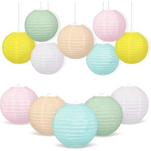 Pastel Paper Lanterns 12 Pcs - 8" Round Hanging Paper Lanterns for Pastel Classroom Decor, Office Party, Spring Wedding, Baby Shower, Birthday, Bridal Shower & Easter Hanging Decor