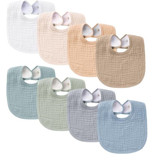 Konssy Muslin Baby Bibs 8 Pack Baby Bandana Drool Bibs Cotton for Unisex Boys and Girls, Soft Absorbent Set for Teething and Drooling