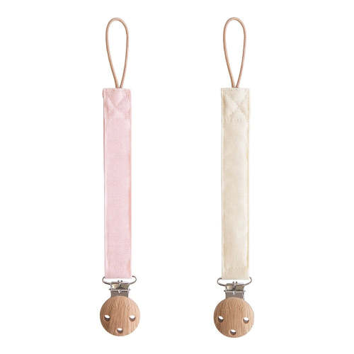 LITTLE WHIMSY Mushie Pacificer Clips Linen 2 Pack | Blush + Cream