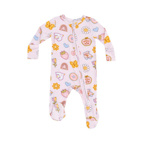 2 Way Zipper Footie - Groovy Vibes Stickers Pink