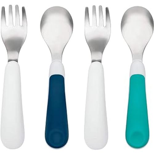 OXO Tot Training Fork and Spoon Set, Teal/Navy (2 Pack)