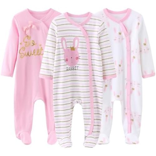 Baby Boys Girls Footies One-Piece Romper Long-Sleeve Jumsuit Cotton Newborn Clothes Set 3-Pack Baby Pajamas