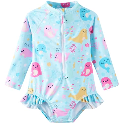 UMELOK Baby Girls' One Piece Swimsuit Rash Guard Swimwear Long Sleeve with UPF 50+ Sun Protection