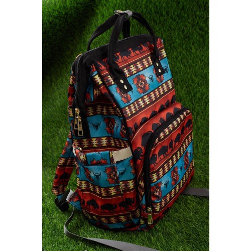 Baby Girls Boys Buffalo Aztec Cow Skull Western Diaper Bag Backpack