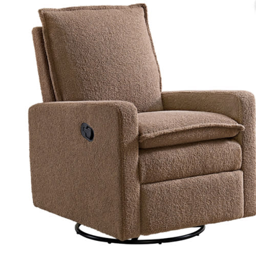 Soho Baby Coventry Manual Upholstered Glider Recliner Rocking Chair 360° Swivel for Nursery and Living Room – Boucle Teddy Brown