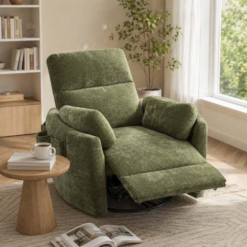 Leovanni Swivel Rocker Power Recliner Chair, 270° Swivel Glider Recliner with USB & Type-C Charging, Upholstered Glider Chair for Living Room, Nursery, Bedroom